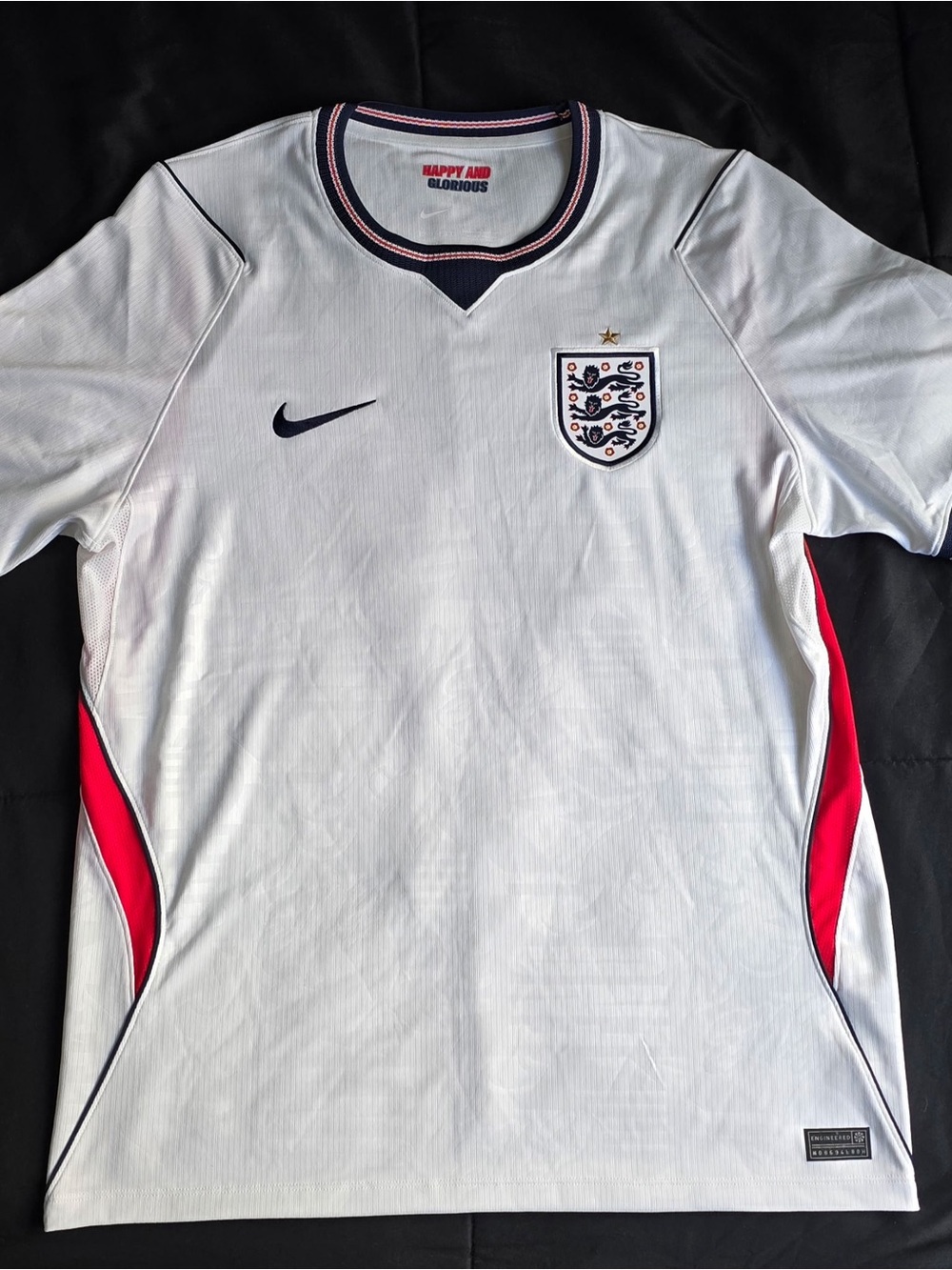 Nike White England Football Jersey with Navy and Red Accents